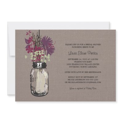 Bridal Shower Mason Jar and Wildflowers Invitations