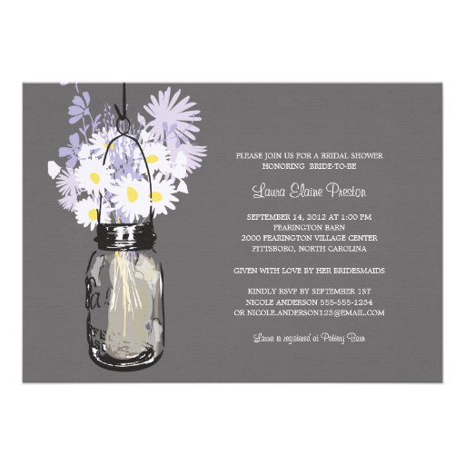 Bridal Shower Mason Jar and Wildflowers Custom Announcement