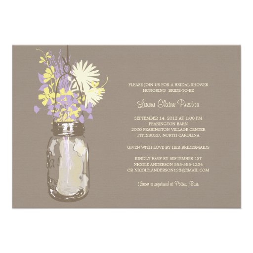 Bridal Shower Mason Jar and Wildflowers Announcements