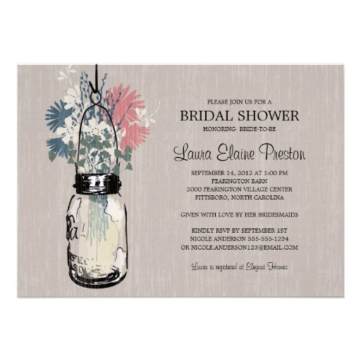 Bridal Shower Mason Jar and Wildflowers Personalized Announcements