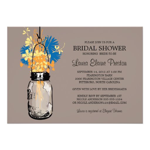 Bridal Shower Mason Jar and Wildflowers Personalized Invitation