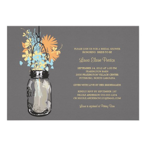 Bridal Shower Mason Jar and Wildflowers Announcement (front side)