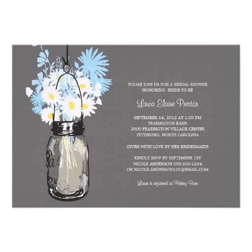 Bridal Shower Mason Jar and Wildflowers Announcements