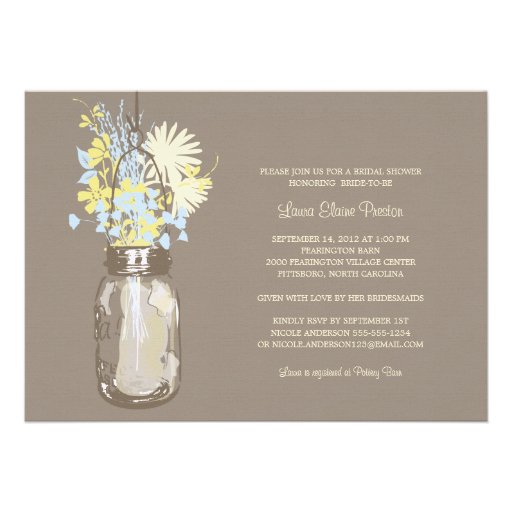 Bridal Shower Mason Jar and Wildflowers Custom Invitations