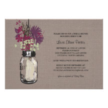 Bridal Shower Mason Jar and Wildflowers Invitations