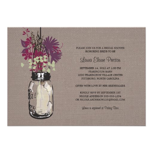 Bridal Shower Mason Jar and Wildflowers Invitations