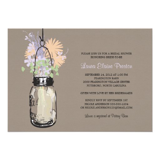 Bridal Shower Mason Jar and Wildflowers Personalized Announcement