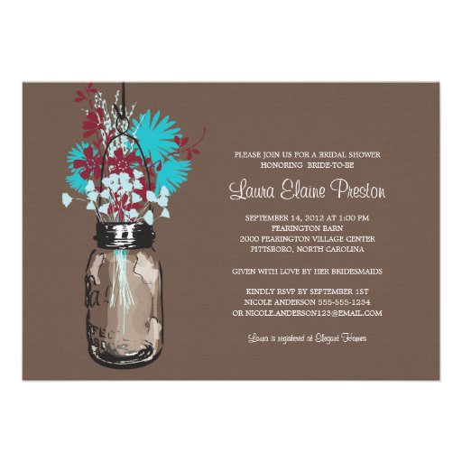 Bridal Shower Mason Jar and Wildflowers Custom Invites