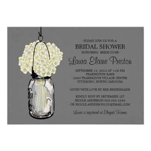 Bridal Shower Mason Jar Hydrangeas Invites