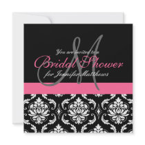 Bridal Shower Monogram Damask Invitations Pink