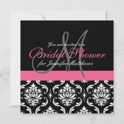Bridal Shower Monogram Damask Invitations Pink
