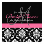 Bridal Shower Monogram Damask Invitations Pink