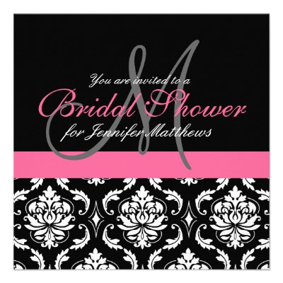 Bridal Shower Monogram Damask Invitations Pink