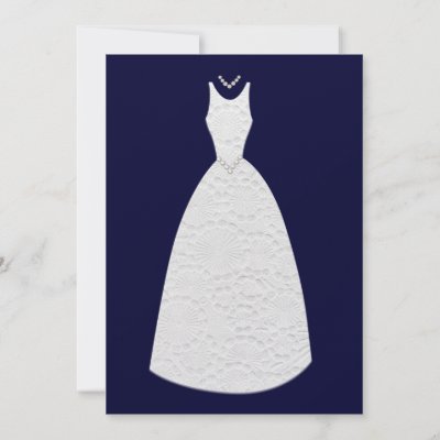 Bridal Shower Navy Blue Vintage Wedding Dress Personalized Announcements by