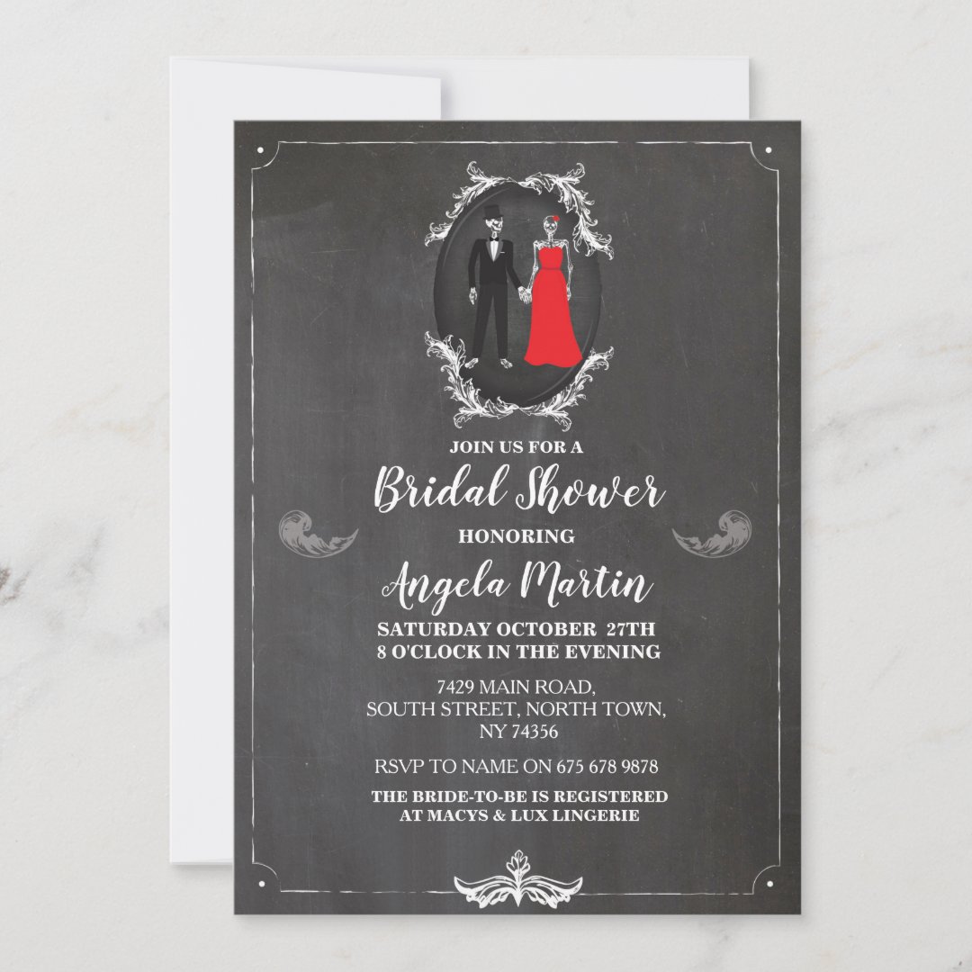 Bridal Shower Party Rose Skull Skeletons Halloween Invitation Zazzle