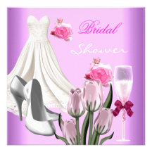 Bridal Shower Pink Silver White Dress Shoes Personalized Announcement
