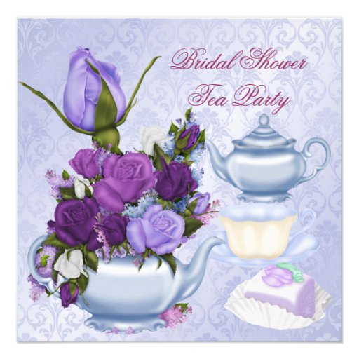 Bridal Shower Purple Floral Tea Party Announcements