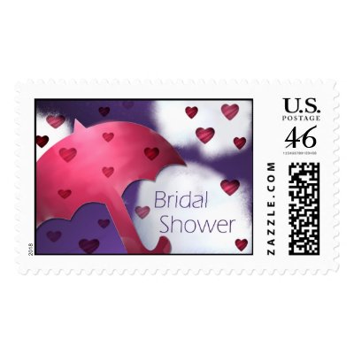 Bridal Shower Rainy Hearts Postage Stamp