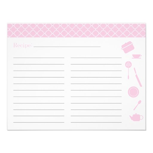 Bridal Shower Recipe Card - Pink Custom Invitations