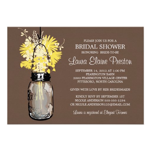 Bridal Shower Rustic Mason Jar Wildflowers Announcement