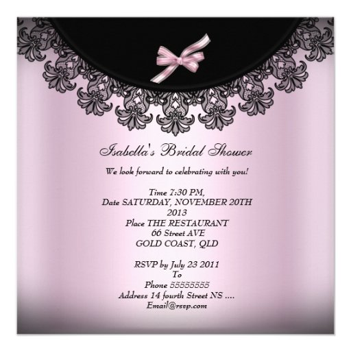 Bridal Shower Soft Pink Black Lace Personalized Invitation