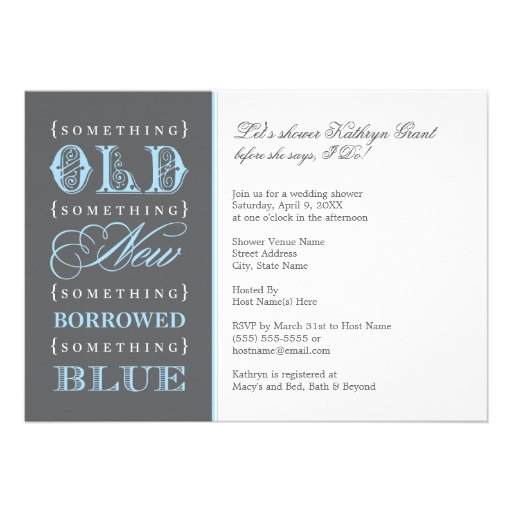 Bridal Shower | Something Old New Borrowed Blue Custom Announcements (front side)