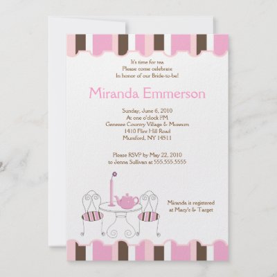  Party Wedding Shower on Bridal Shower Tea Party Pink Stripe 5x7 Custom Invitations From Zazzle