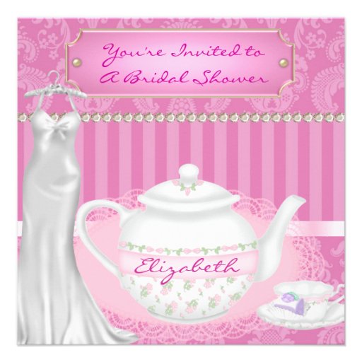 Bridal Shower Teapot & Teacup Damask Design Invite