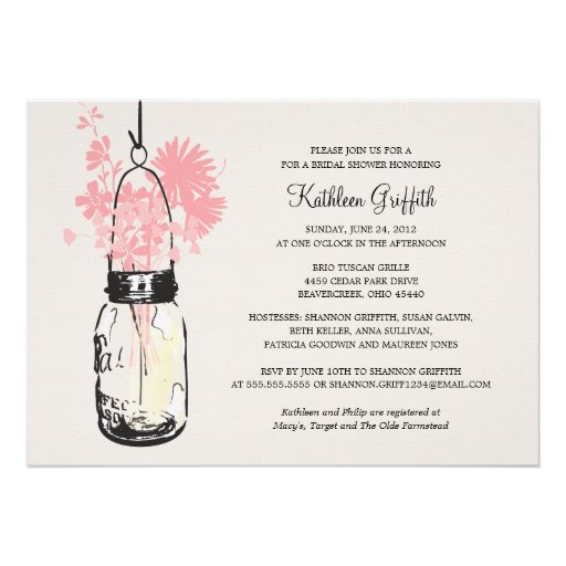 Bridal Shower Wildflowers & Mason Jar Personalized Invite