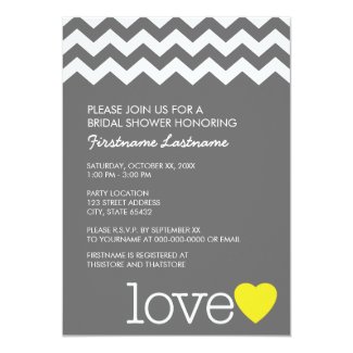 Bridal Shower with modern chevrons and heart 5x7 Paper Invitation Card