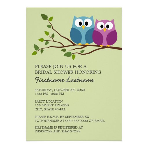 Bridal Shower with Owl Couple on Branch Custom Invitation