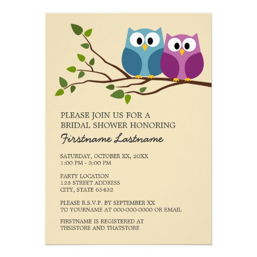 Bridal Shower with Owl Couple on Branch Announcements