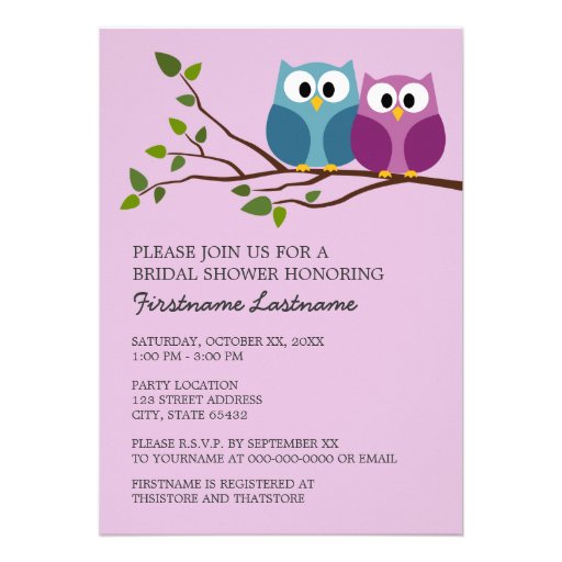 Bridal Shower with Owl Couple on Branch Custom Invites