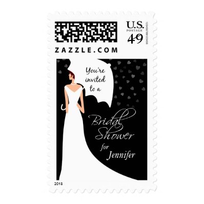 Bridal Shower -You're Invited - Black and White Postage Stamp