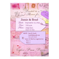 Bridal Travel Shower theme in pink and purple Personalized Invitation