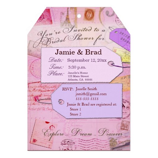 Bridal Travel Shower theme in pink and purple Custom Announcements