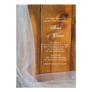 Bridal Veil and Barn Wood Country Wedding Invite
