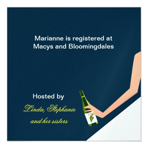 Bridal wine brunette on navy personalized invite