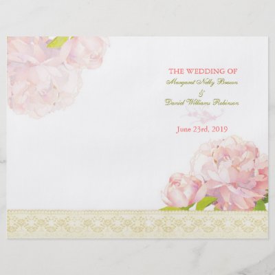 BridalHeaven Pink Peony Bi Fold Wedding Programs Personalized Flyer by 