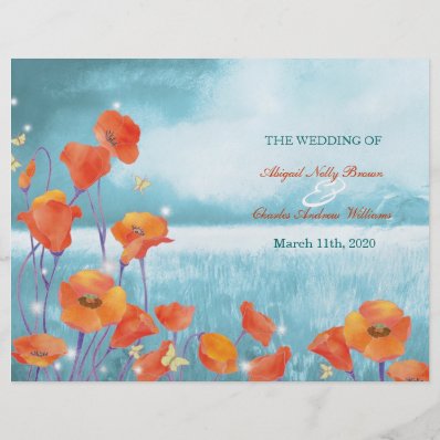 BridalHeaven Red Teal Poppy BiFold Wedding Program