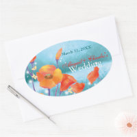 BridalHeaven Red Teal Poppy Save the Date Stickers sticker