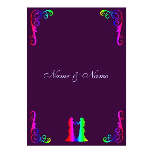 Bride and Bride - Rainbow and Purple Wedding Custom Announcements