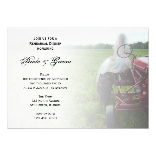 Bride and Farm Tractor Country Rehearsal Dinner Personalized Invite