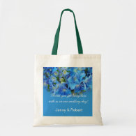 Bride and groom blue flower wedding thank you canvas bags
