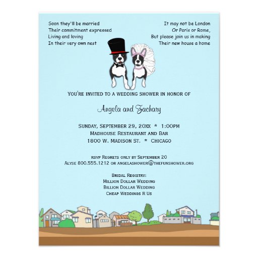 Bride And Groom Boston Terrier Wedding Shower Personalized Announcement