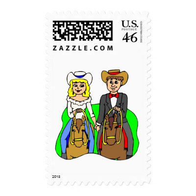 Bride and Groom Cowboy Wedding Stamps by weddingcards