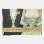 Bride and Groom (green) Funny Dish Towel