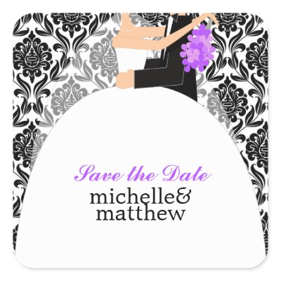Bride and Groom Illustration Wedding Square Stickers