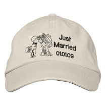 Bride and Groom Kiss - Just Married embroidered hats by WedThreads Bride and Groom Kiss - Just Married embroidered hats
