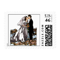 Bride and Groom Kiss on Beach postage